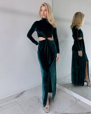 Forest Green Velvet Midi Dress