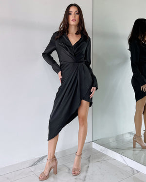 Black Long Sleeve Asymmetric Dress
