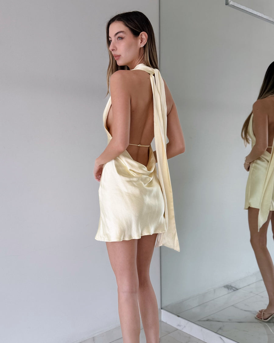 Yellow V Neck Mini Dress