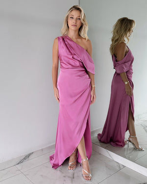 Pink One Shoulder Gown Dress
