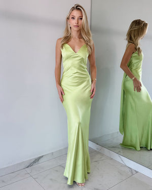 Green Lemon Open Back Gown Dress