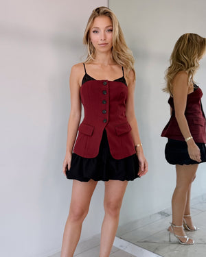 Wine Top + Short Two Piece Set