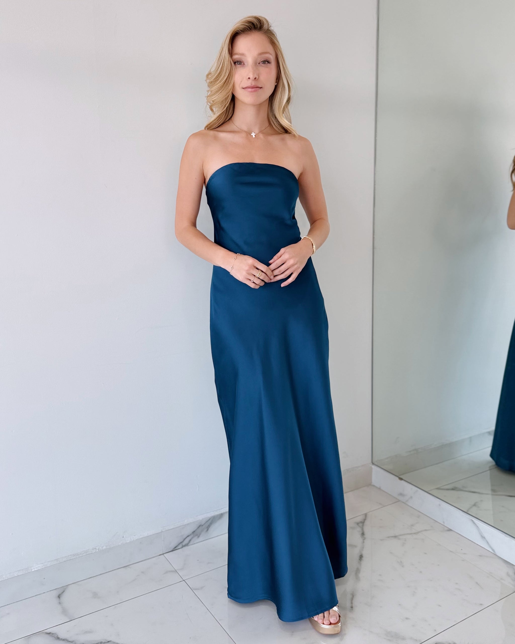 Blue Teal  Strapless Open Leg Maxi Dress