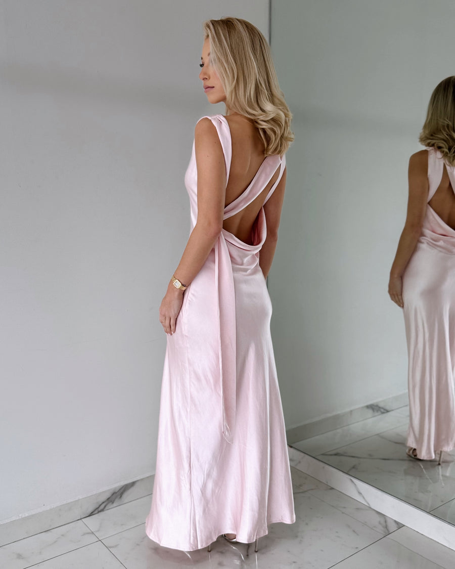 Baby Pink Blush Open Back Maxi Dress