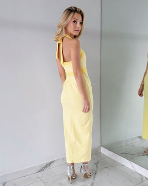 Yellow Halter Open Leg Midi Dress