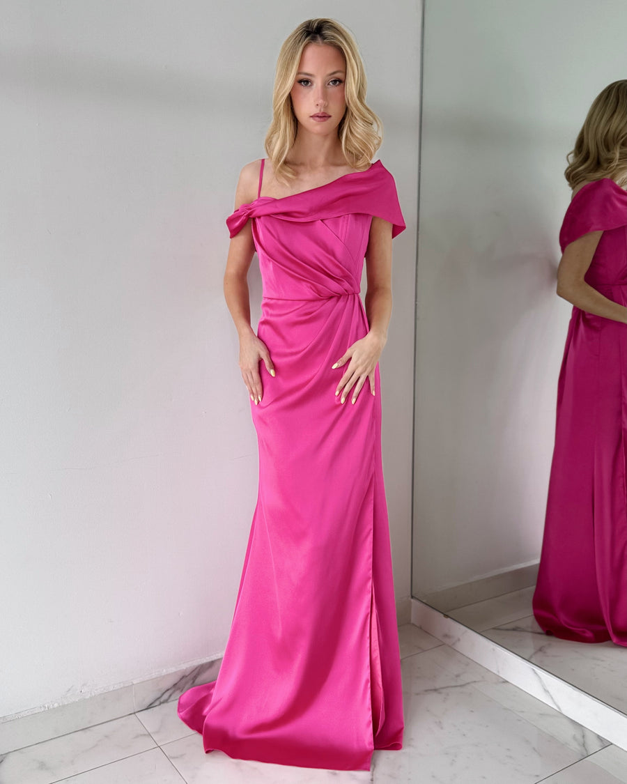 Magenta Off Shoulder Gown Dress