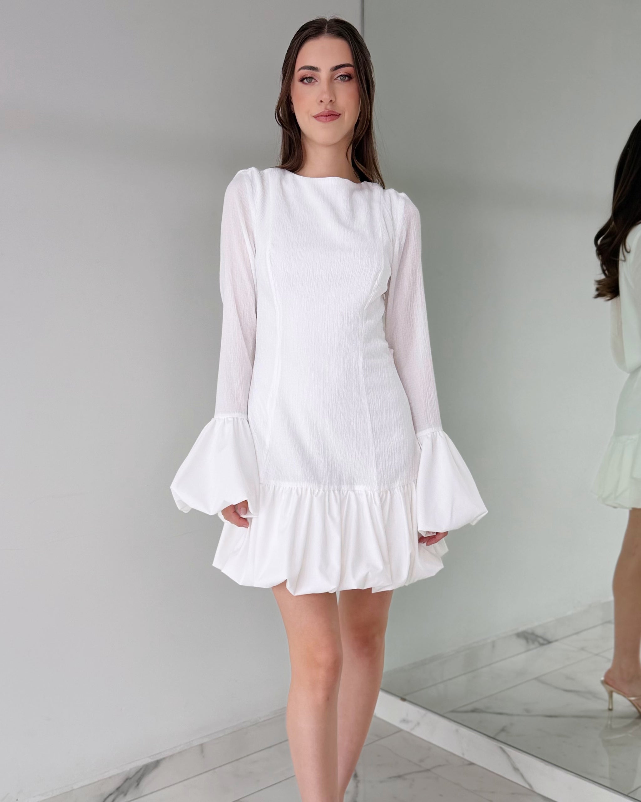 White Pads Open Back Mini Dress