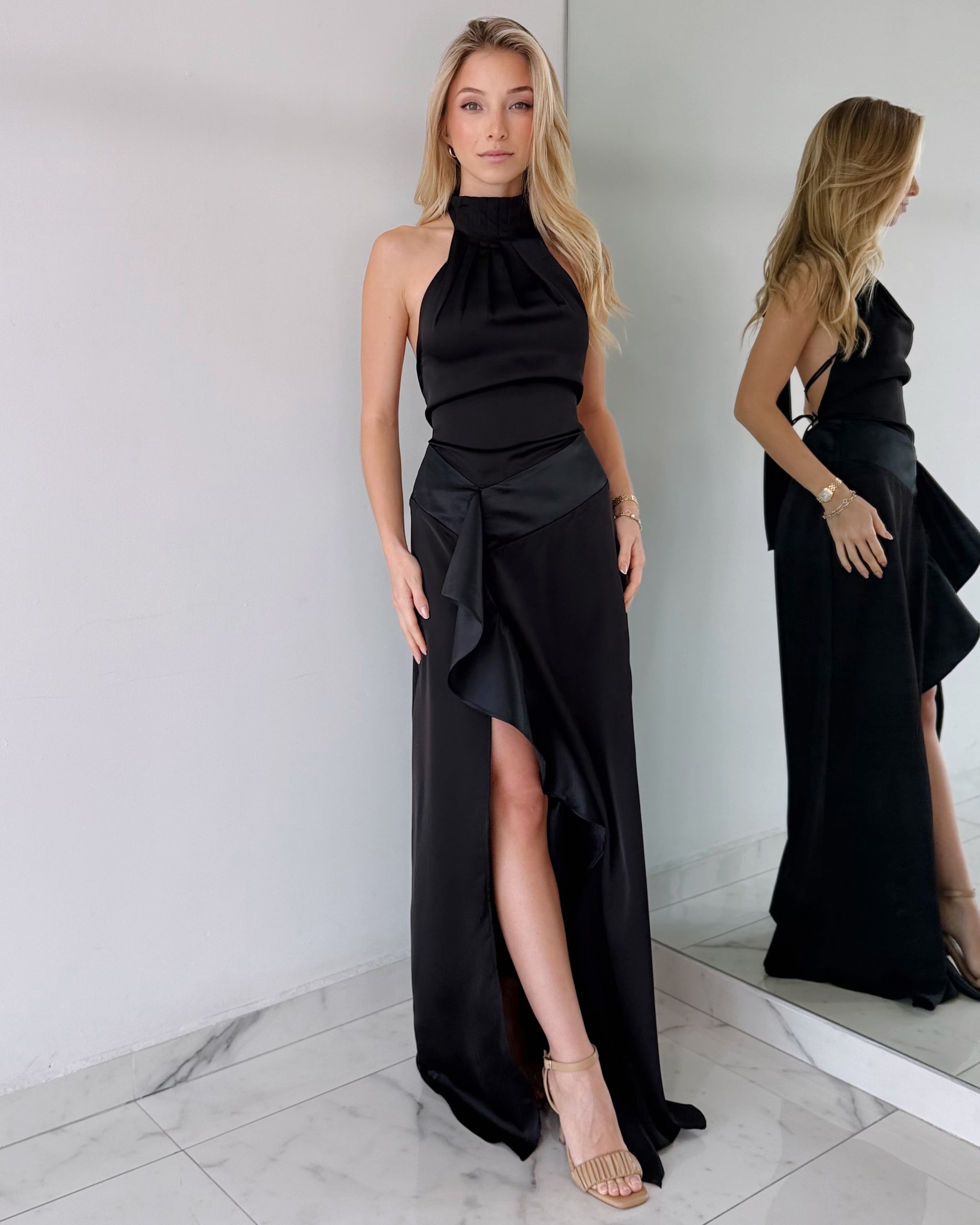 Black Ruffle Gown Dress