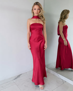 Wine Choker Open Back Maxi Dress