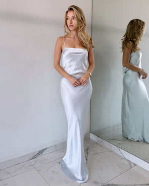 Gray Silk Bodycon Open Back Maxi Dress