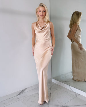 Gold SIlk Open Back Maxi Dress