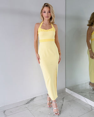 Yellow Halter Open Leg Midi Dress