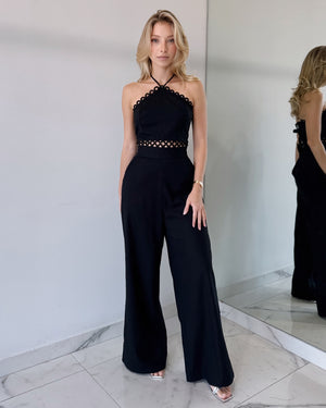 Black Halter Top + Pant Two Piece Set