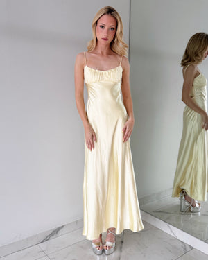 64147B03 Baby Yellow Open Back Maxi Dress