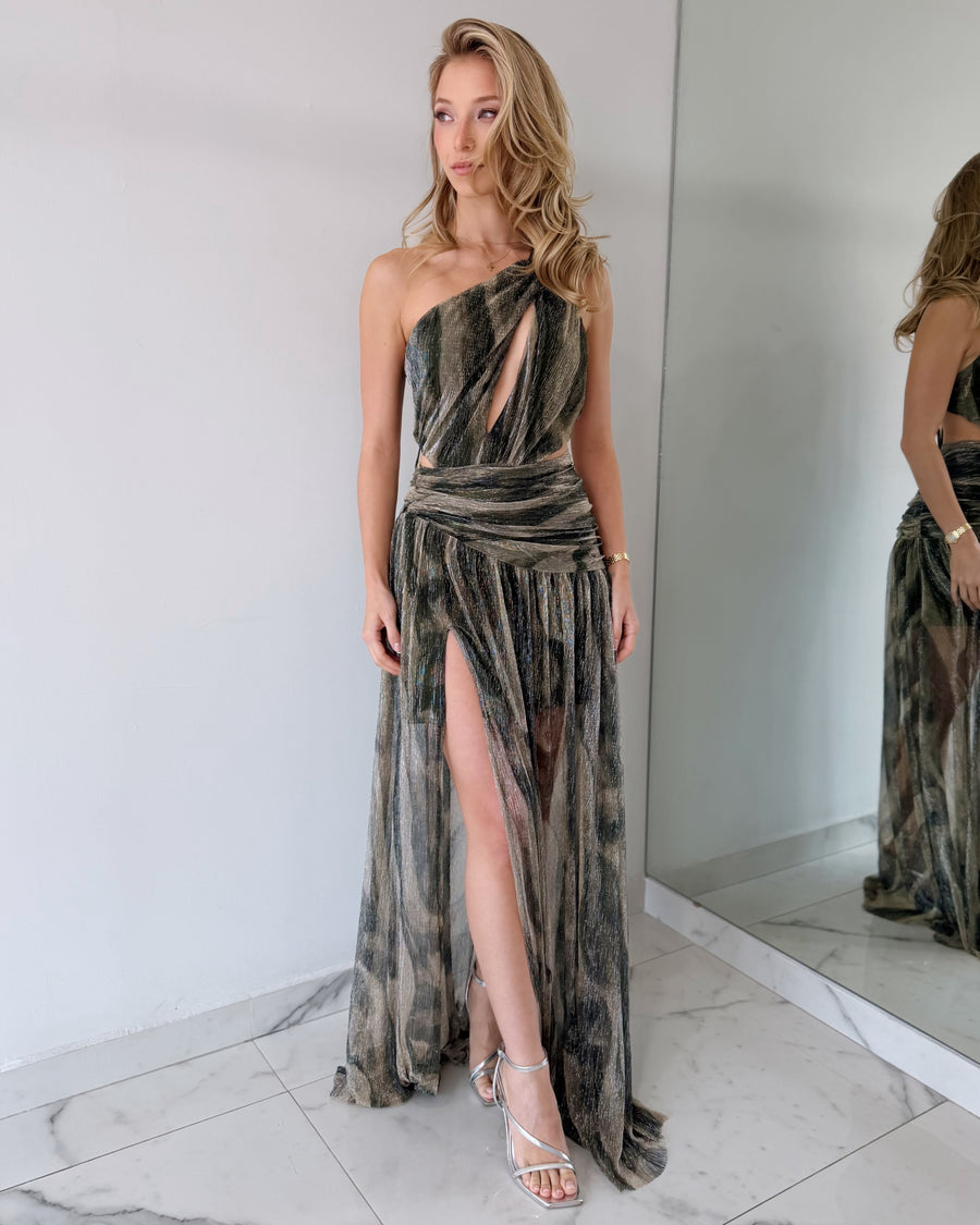 Green Print Gown Dress