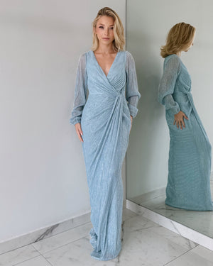 Baby Blue Long Sleeve Gown Dress