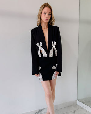 Black Crop Blazer Detail + Skirt Set
