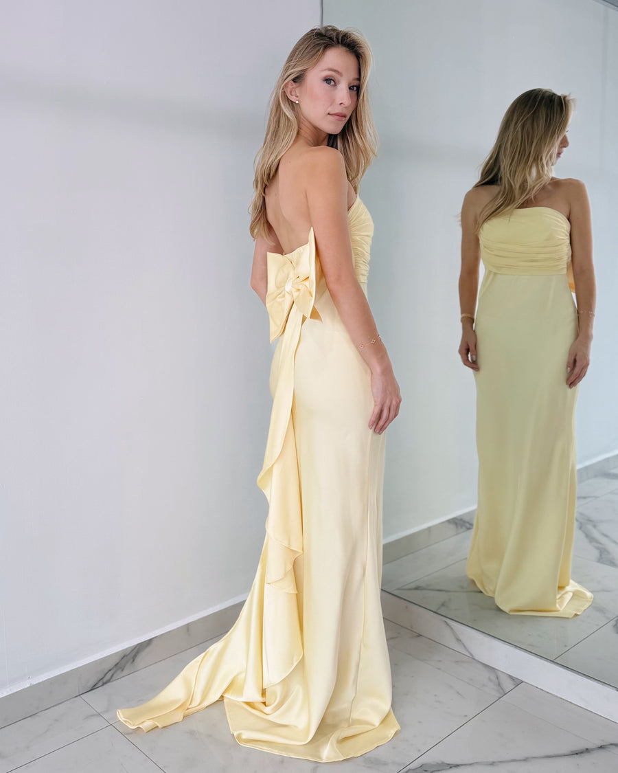 Yellow Strapless Bun Gown Dress