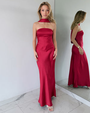 Wine Choker Open Back Maxi Dress