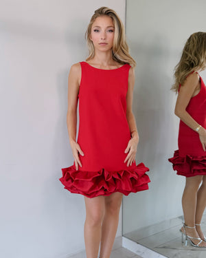 Red Ruffle Open Back Mini Dress
