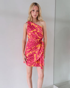 Magenta Print One Shoulder Mini Dress