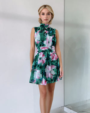 Green Floral Short Dress