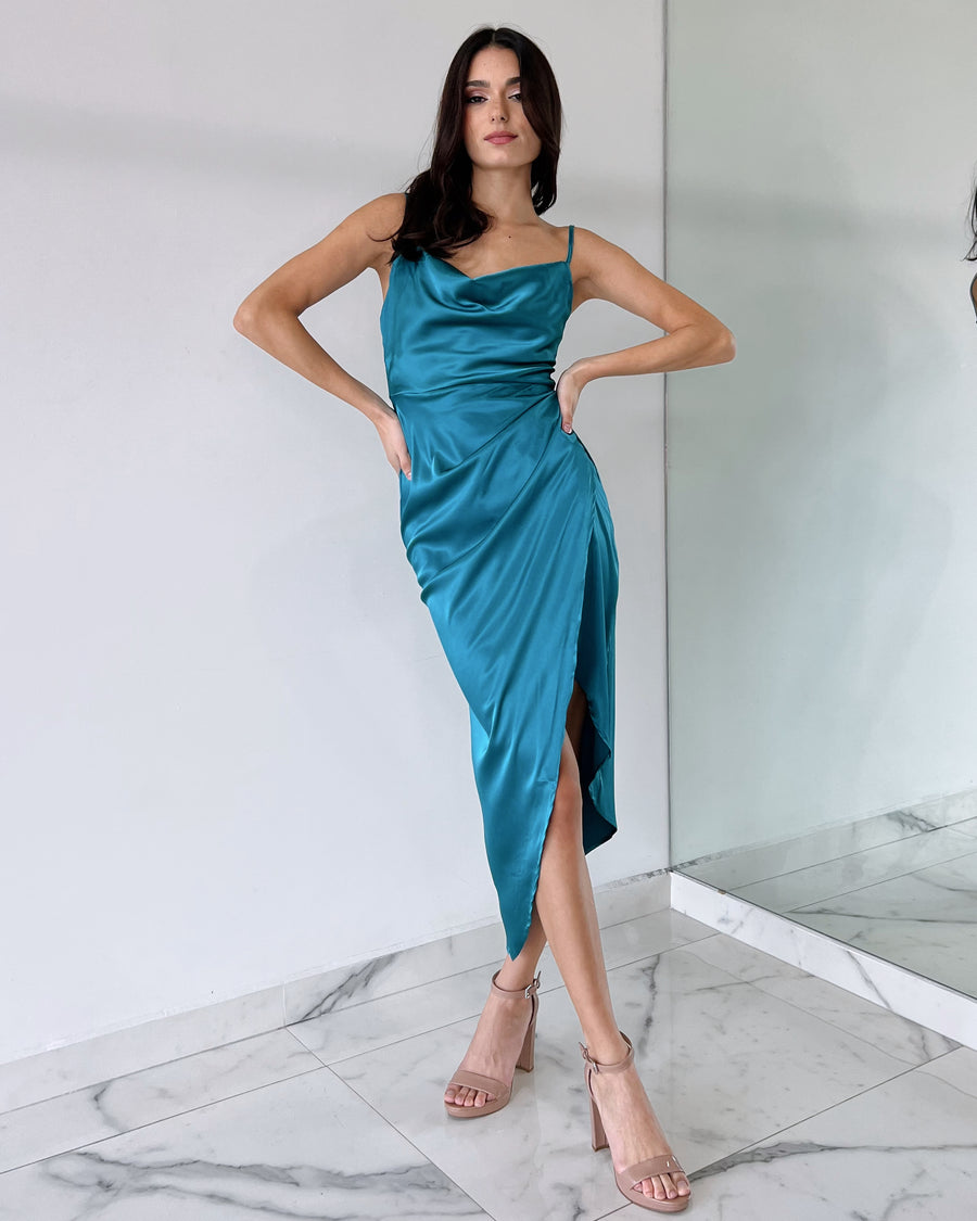 Turquoise Silk Midi Dress