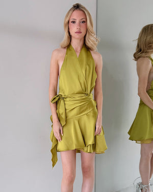 Lime Open Back V Neck Mini Dress