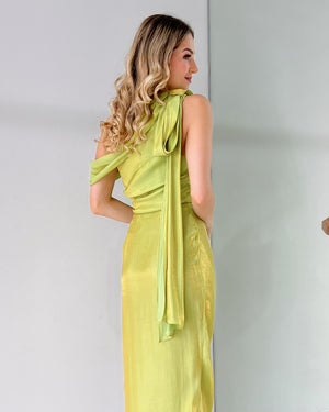 Lime One Shoulder Midi Dress