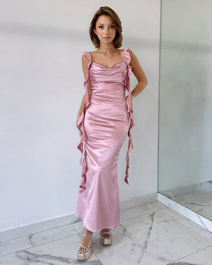 Baby Pink Ruffle Maxi Dress