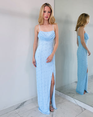 Baby Blue Pearl Maxi Dress