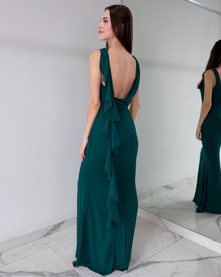 Green Emerald Open Back Gown Dress