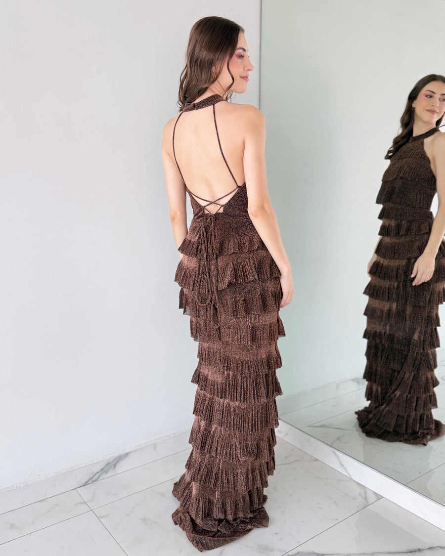 Coffee Tassels Gown Dress