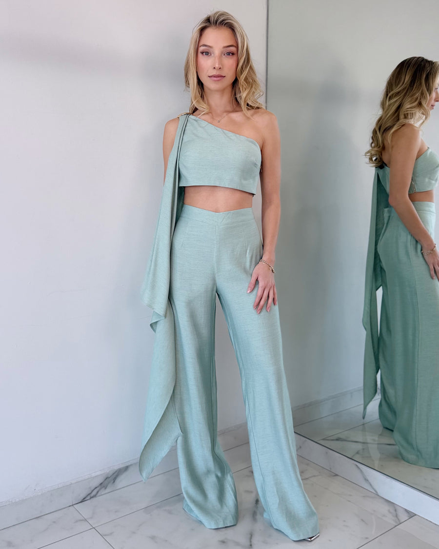 Sage One Shoulder Top + Pant Two Piece Set