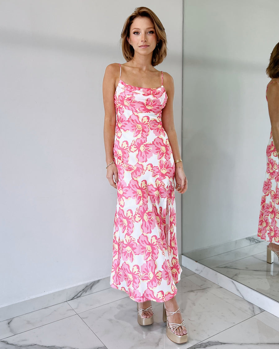 Pink Floral Open Leg Midi Dress