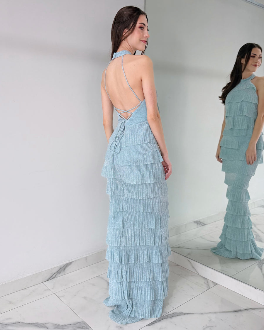 Baby Blue Tassels Gown Dress