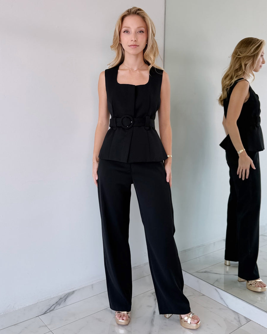 Black Top + Pant Two Piece Set