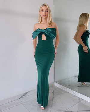 Green Bun Strapless Maxi Dress