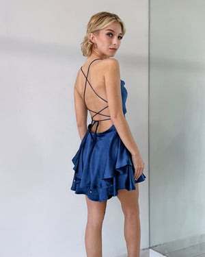 Blue Silk Open Back Romper