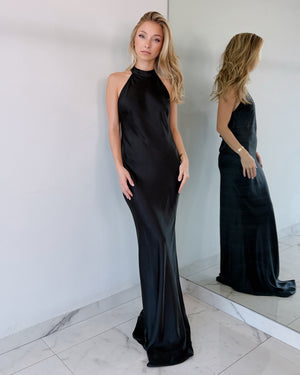Black Open Back Gown Dress