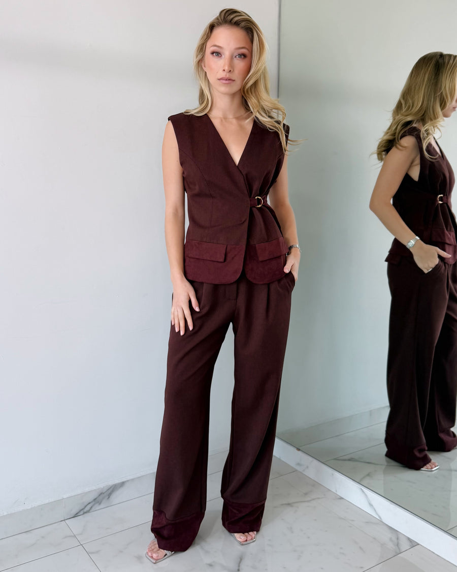 Wine Blazer + Pant Two Piece Set