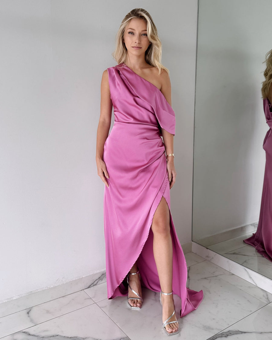 Pink One Shoulder Gown Dress
