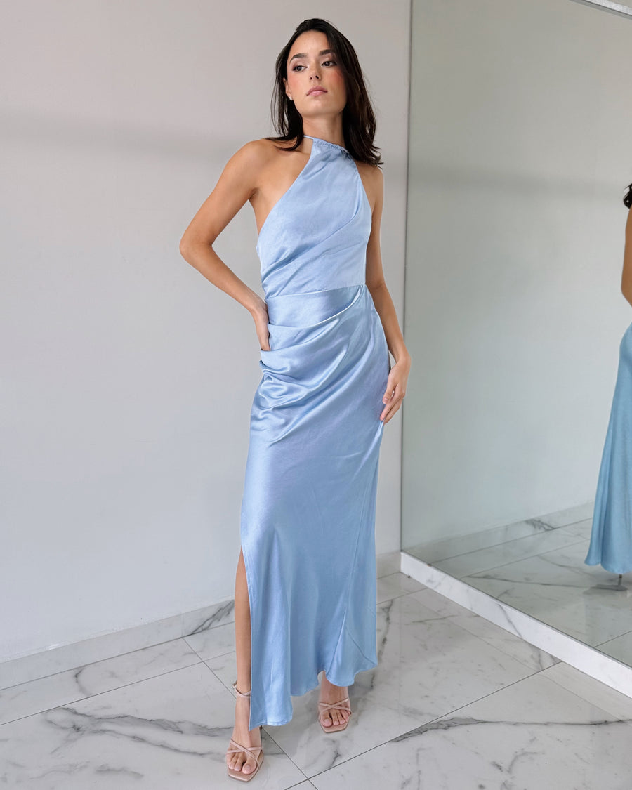 Baby Blue One Shoulder Gown Dress
