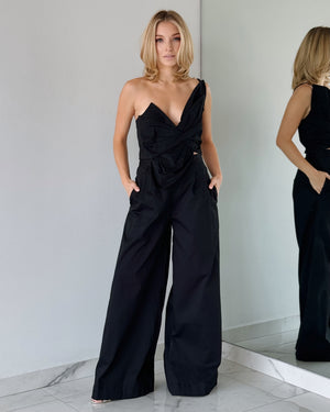 Black Flower + Pant Two Piece Set