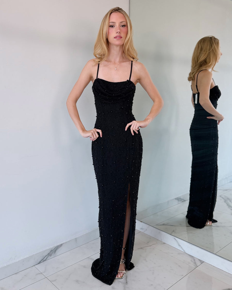 Black Pearl Open Leg Maxi Dress
