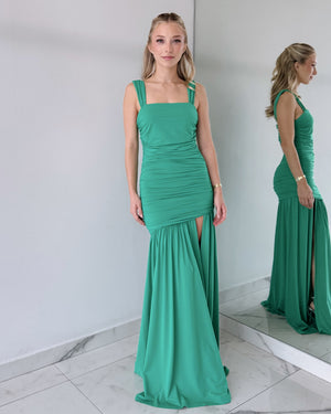 Green Bodycon Open Leg Gown Dress