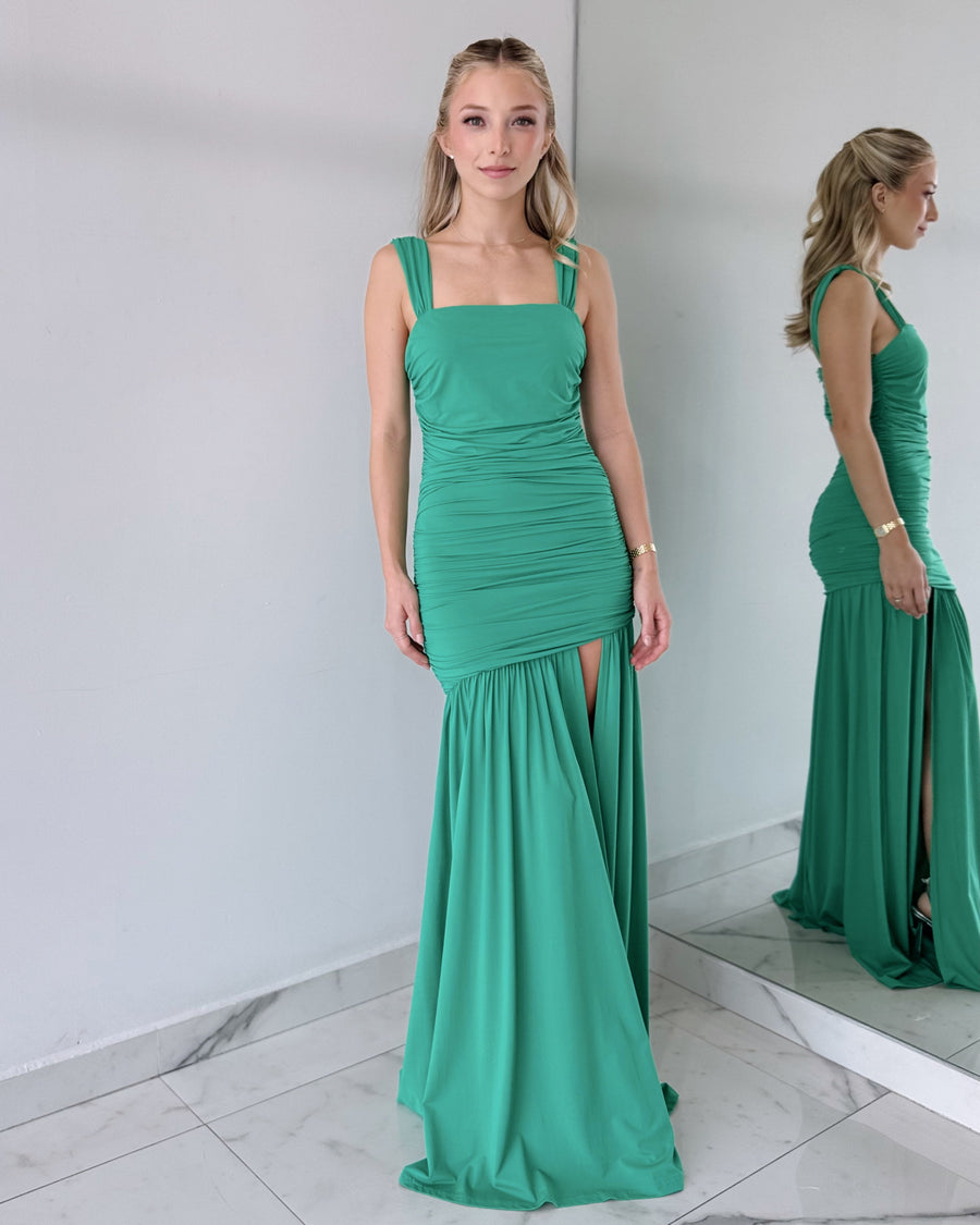 Green Bodycon Open Leg Gown Dress