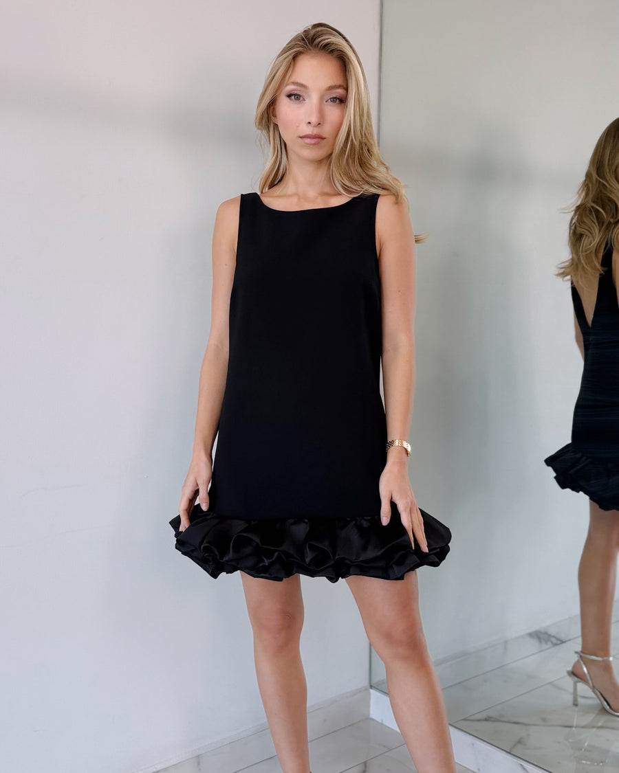 Black Ruffle Open Back Mini Dress