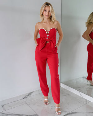 Red Bun Top Two Piece Set