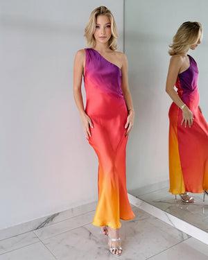 Purple Orange One Shoulder Maxi Dress